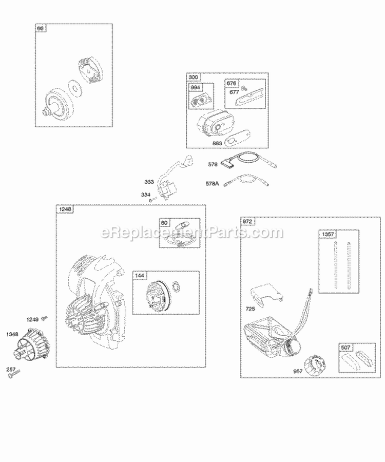 Blower HousingShrouds Fuel Tank Ignition Muffler Rewind Diagram and Parts List for 021132-0599-E1  Briggs and Stratton Engine
